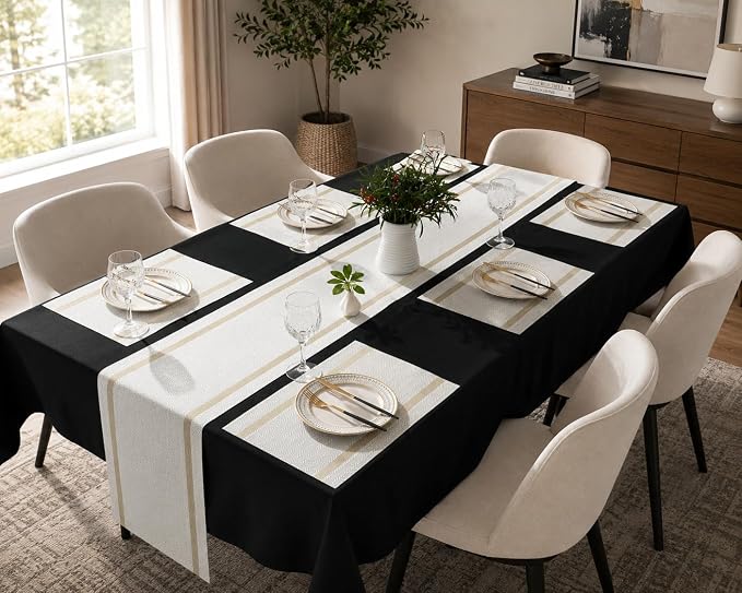 FAVE Woven Vinyl Table Runner White Table Runner Woven - Image 5