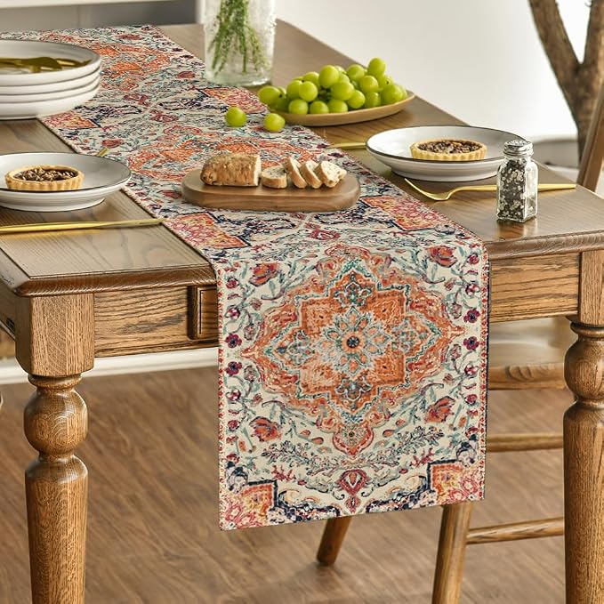 Artoid Mode Boho Bohemia Style Orange Table Runner, Country Rustic Farmhouse - Image 3
