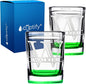 Personalized Glasses Set of 2 Initial and Name 2oz Green Bottom Etched Square Shot Glass Engraved with Custom Text Birthday Gift for Men and Women