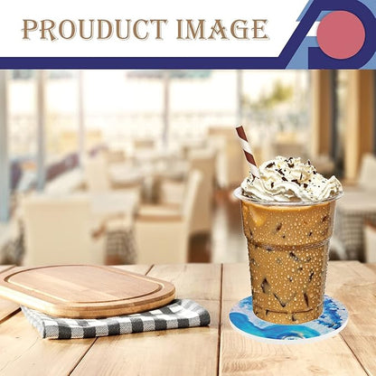 4-Piece Round Absorbent Ceramic Coaster Set with Cork Base – Durable Drink Coasters for Mugs, Cups, and Tabletop Protection (Azulejos)