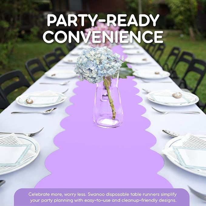 Lavender Plastic Disposable Table Runner. 5 Pack 14 x 108 inch. Scallop Table - Image 3
