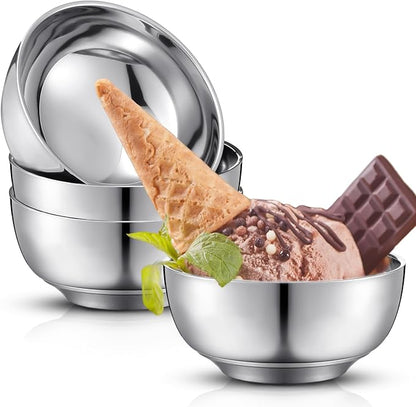 4 Pack 34 oz Stainless Steel Bowls Double Walled Insulated Soup Ice Cream Metal Mixing Nesting Bowls for Serving Soup Rice Cereal