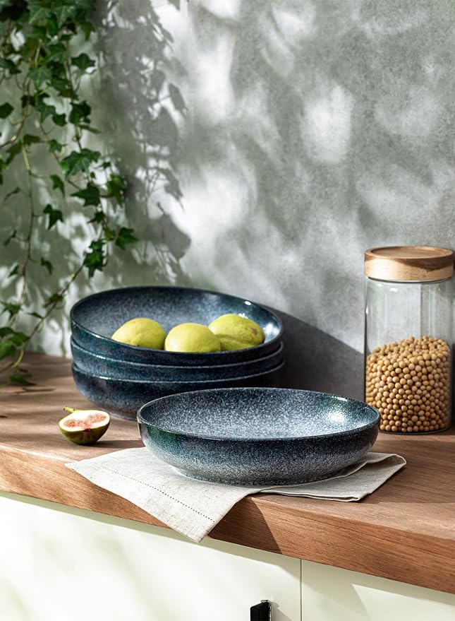 S&Q'S CERAMICS Large Serving Bowls Set of 4, 65 oz Wide Shallow Plates - Image 5