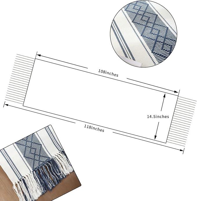 Woven Table Runners Farmhouse Style, Boho Table Runners 108 inches Long - Image 2