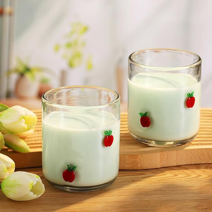 Icon Juice Glasses, 14oz Stemless Wine Drinking Juice Glass Cup for Valentine Party Supplies Gift(2 Pcs,Apple)