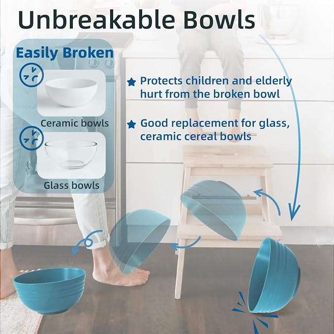 Unbreakable Cereal Bowls 25 OZ Microwave and Dishwasher Safe BPA-Free - Image 5