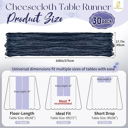 Showgeous 30 Pack Navy Blue Cheesecloth Table Runner, 17 x 108 Inches | Boho - Image 2