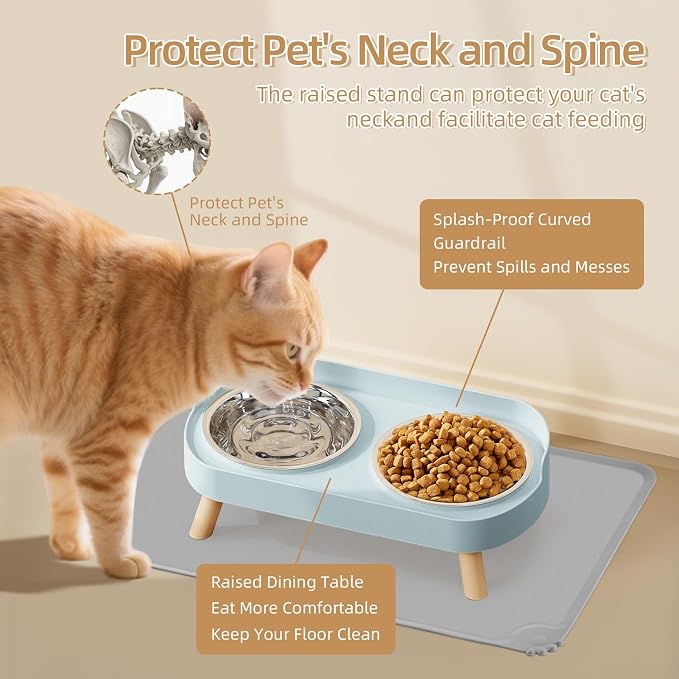 Elevated Cat Bowl with Food Mat, Raised Cat Food and Water Bowl Set - Image 4