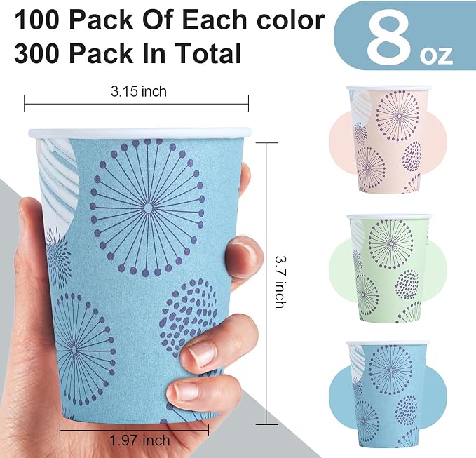 Clawsoff 300 Pack Paper Cups 8 oz, Disposable Coffee Cups 8 OZ（Colourful ） | - Image 2