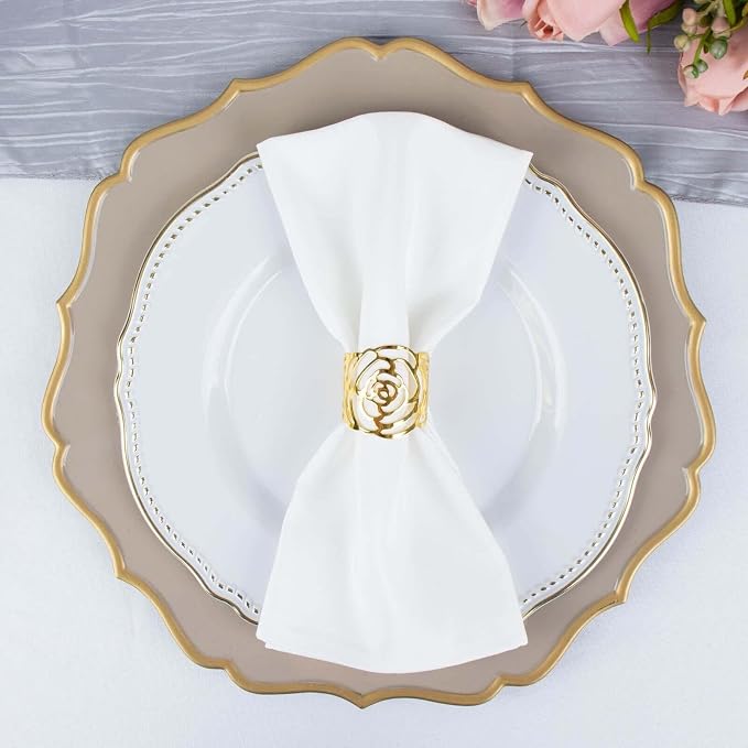 Efavormart 4 Pack | Shiny Gold Laser Cut Rose Metal Cuff Napkin Rings, - Image 2