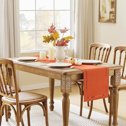 Orange Burlap Table Runner, Fall Table Runners 72 inches Long | Double Layer - Image 6
