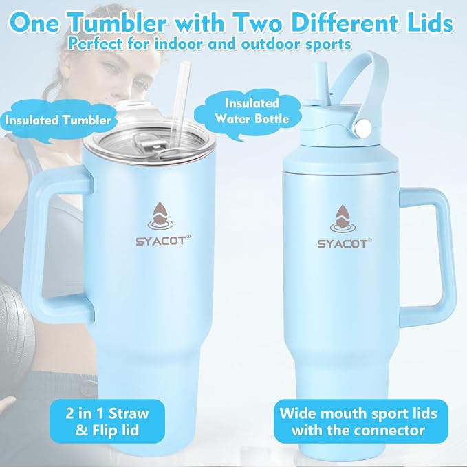 40 oz Tumbler with Handle and Straw or Convert to 40 oz Insulated Water Bottle - Image 2