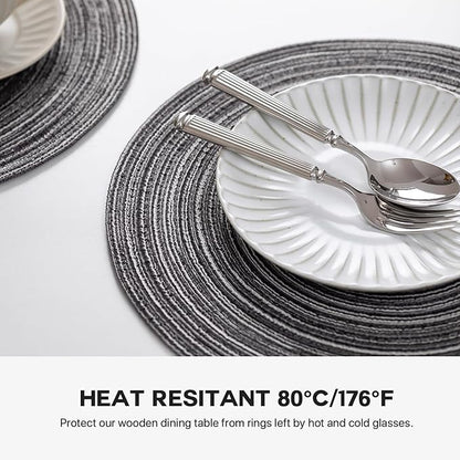 Round Placemats Set of 4 Woven Placemats Washable Braided Table Mats for Dining Table Heat Resistant Non-Slip Circle Place Mats(Mixed Gray)