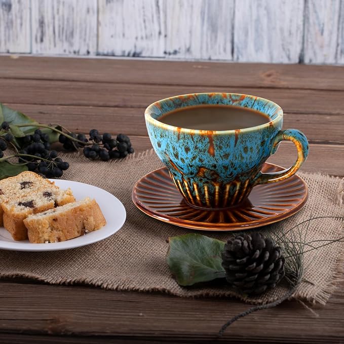 4 oz Espresso Cups and Saucers Set of 2, Ceramic Tea Cup - Image 7