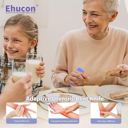 Adaptive Utensils Angled Spoon and Fork for Hand Tremors Parkinsons,Weighted Utensils with Non-Slip Easy Grip Handles for Independent Eating (1pcs Knife+1pcs Fork+1 pcs Spoon,Purple,Right Hand)