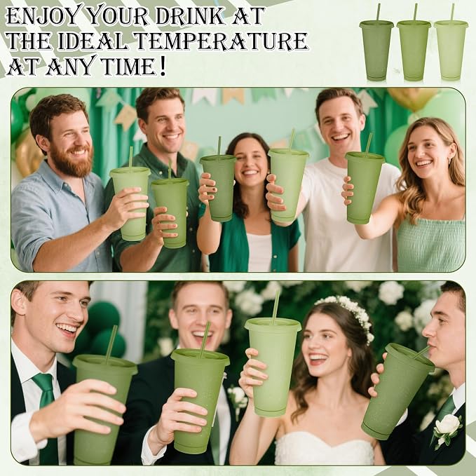 Skylety 12 Pcs Green Glitter Plastic Cups - Image 5