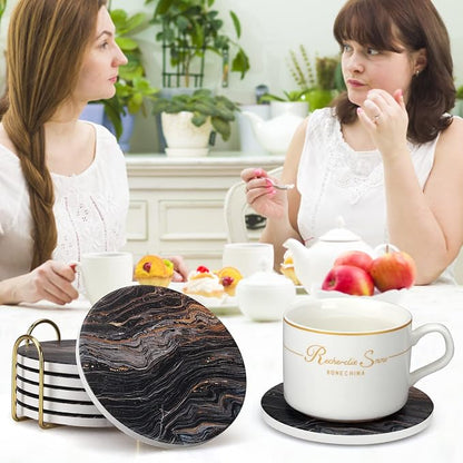 6 Pcs Black Ceramic Stone Modern Coasters - Image 7