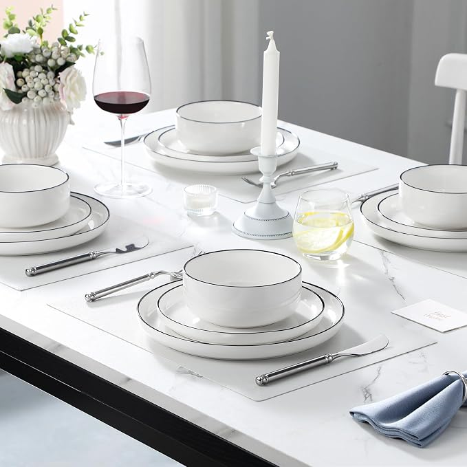 MALACASA 18 Pcs Porcelain Plates and Bowls Sets, Dinnerware Set - Image 8