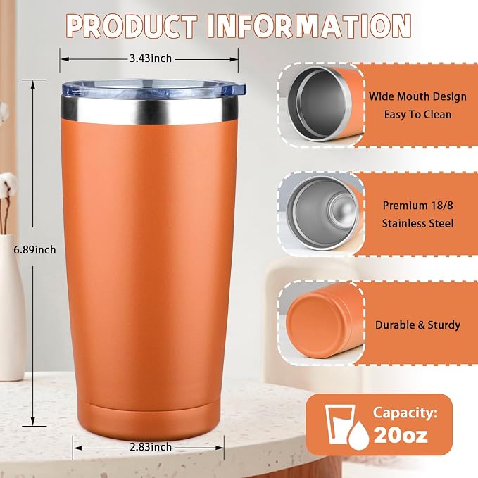 20 oz Tumbler with Lids and Straws, Stainless Steel Insulated Coffee Tumbler - Image 2