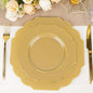 Gold Hard Plastic Dessert Plates, 50 Pack 8" Disposable Round Baroque Plates by TCFLinen