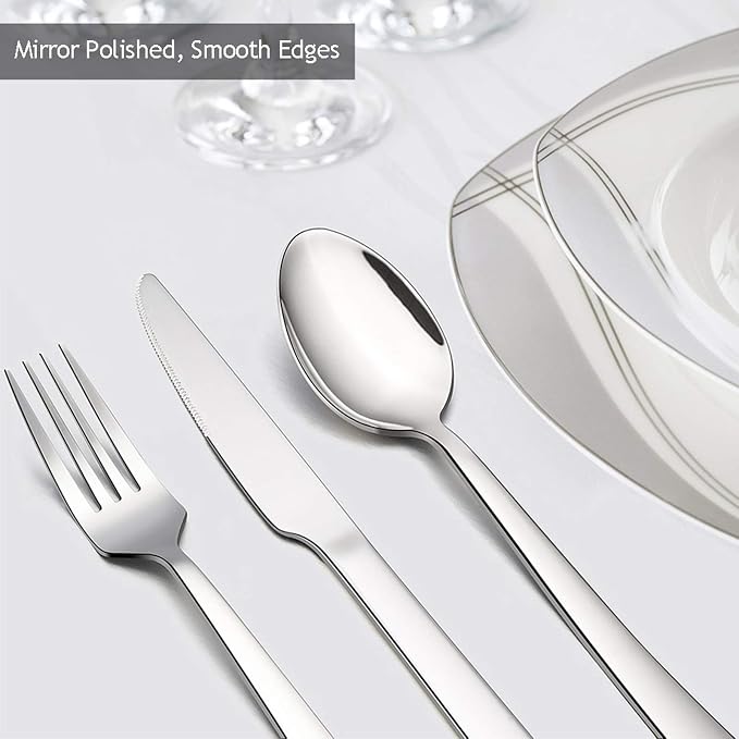 E-far 60-Piece Silverware Set, Stainless Steel Flatware Set Service - Image 3