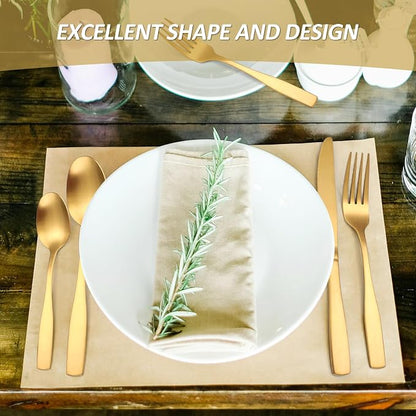 Gold Matte Silverware Set Service - Image 6