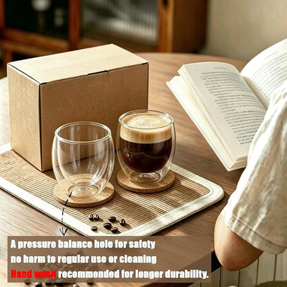 Retainbre Double Wall Glass Espresso Cups Set of 4, 5oz Espresso Shot Glass | - Image 6