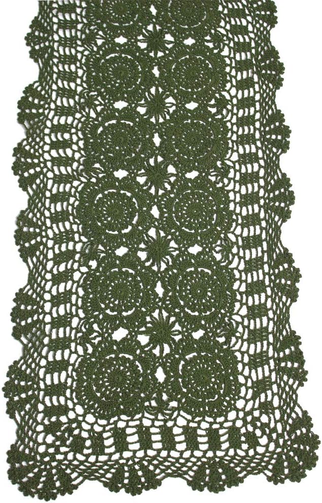 Cotton Handmade Crochet Lace Table Runner Olive Green Rectangle Coffee Table by KEPSWET