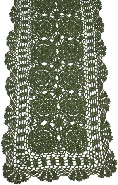 Cotton Handmade Crochet Lace Table Runner Olive Green Rectangle Coffee Table by KEPSWET