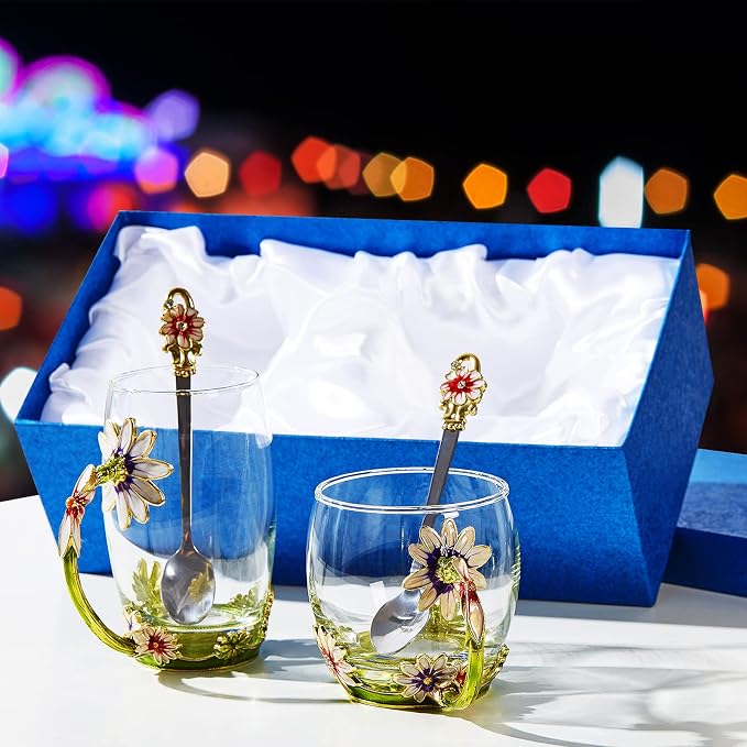 Glass Fancy Tea Cup Set Birthday Christmas Valentine's Day Gift Idea - Image 2