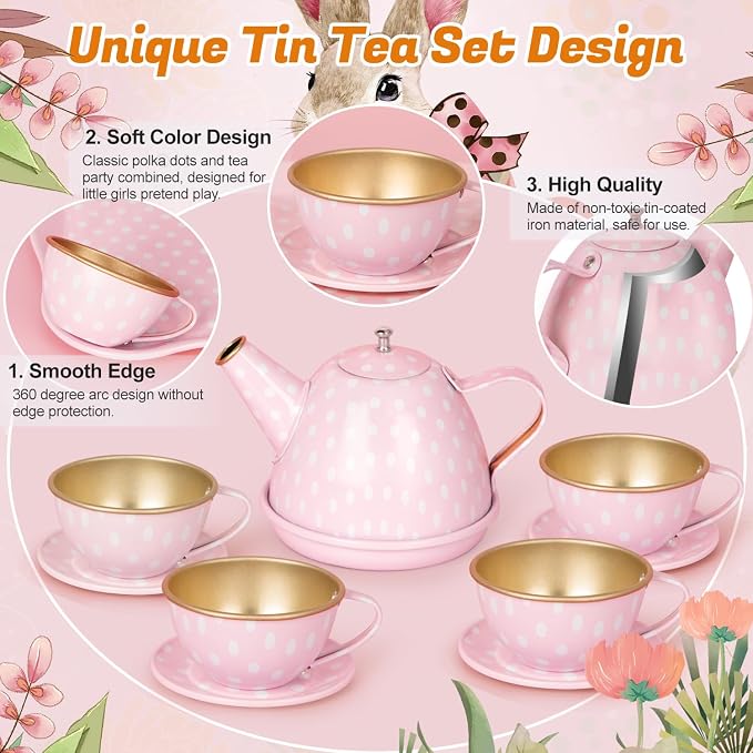 iAOVUEBY Tea Party Set for Little Girls, Kids Kitchen Pretend Playset, Tea Set - Image 4