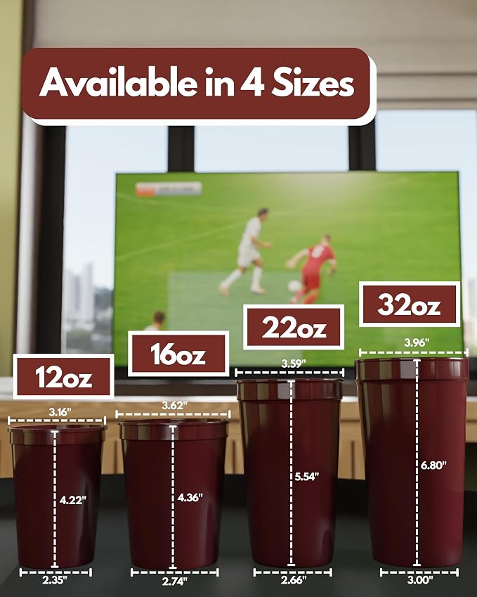 PartyPrints 100 Pack 16 oz Maroon Reusable Blank Plastic Cups, Stadium Cups - Image 4