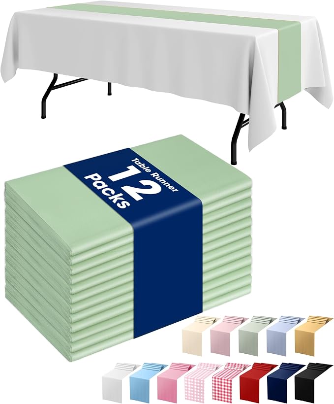 Pureegg Plastic Table Runners Disposable 12 Pack, 14 x 108 Inch Table Runner by Pureegg