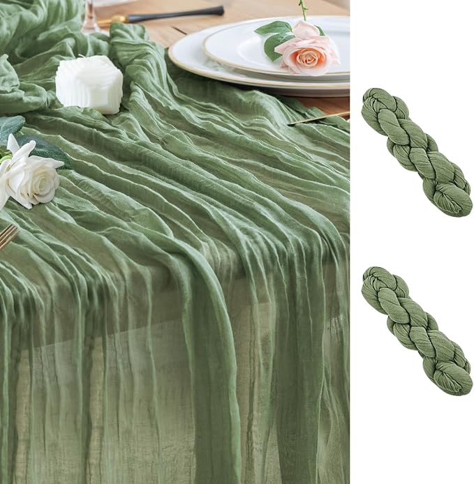 Cheesecloth Table Runner Sage Green 10FT Boho Gauze, 2 Pack | 120 Inch Cheese by Wokceer