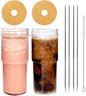 ANOTION Glass Cups with Lids and Straws 2 Packs, 24oz Travel Coffee Mug Wide by ANOTION