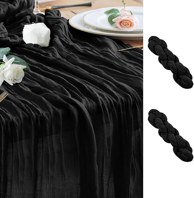 Cheesecloth Table Runner Black 10FT Boho Gauze Runner, 2 Pack | 120 Inch Cheese by Wokceer