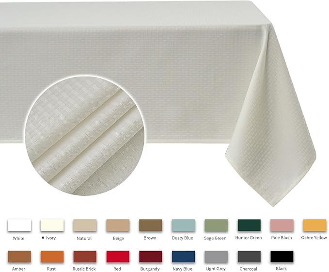 maxmill Tablecloth Weaved Texture Stain Resistant Waterproof, Wrinkle Resistant Washable Table Cloth, Fabric Table Cover for Dining Room, Indoor Outdoor Use, Rectangle 60 x 120 Inch, Ivory