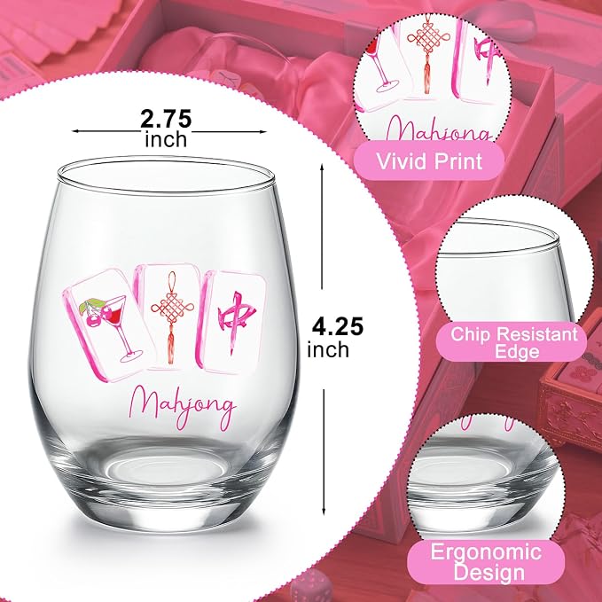 Qinyoung 4 Pcs 15 oz Mahjong Cups Wine Glass Mahjong Accessories and Gifts - Image 2