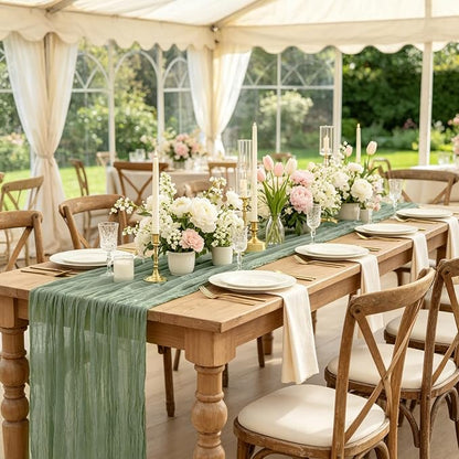 6 Pack Sage Green Cheesecloth Table Runners 35x120 Inch, Semi Sheer Boho Gauze - Image 3