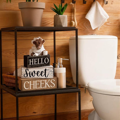 Moucuny 4 Pcs Bathroom Shelf Decor Highland Cow Farmhouse Bathroom Decor and - Image 5