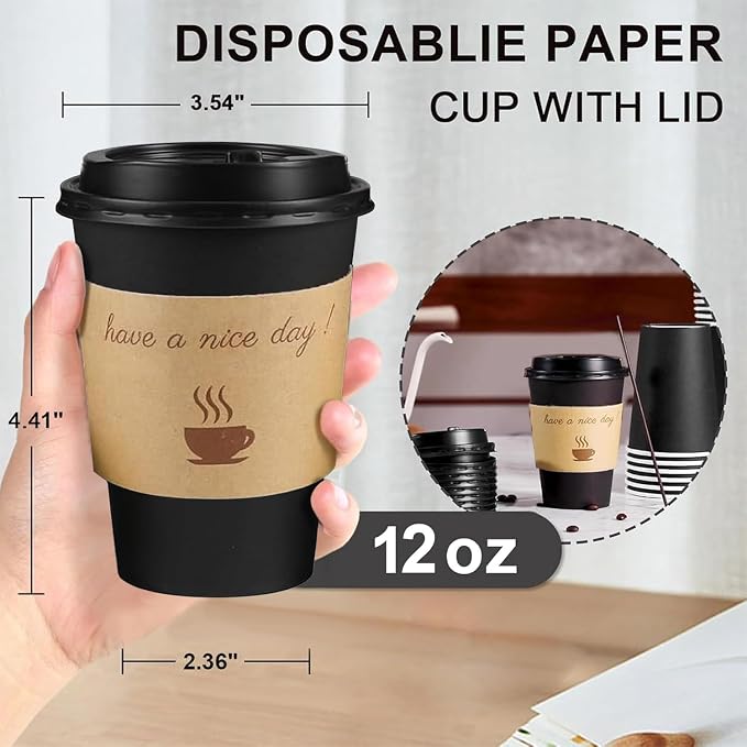 Clawsoff 100 Pack 12 oz Disposable Paper Coffee Cups - Image 2