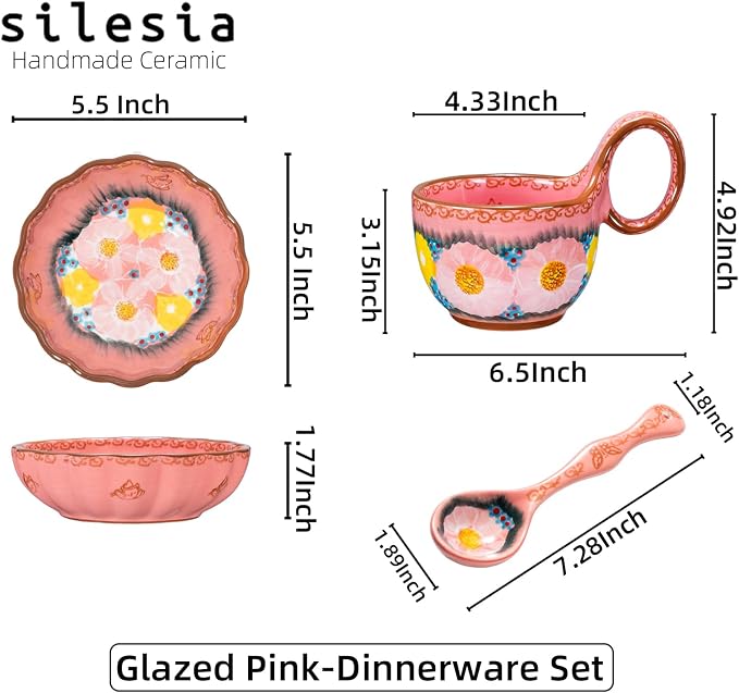 silesia Handmade Loop Handle Soup Bowl, Plate and Spoon Set - Image 8