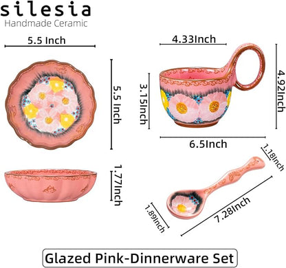 silesia Handmade Loop Handle Soup Bowl, Plate and Spoon Set - Image 8
