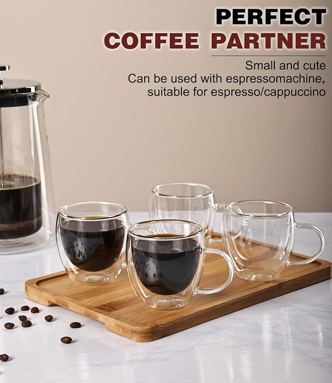 Espresso Cups Set of 2, Hand Blown 5oz Double Walled Insulated Espresso Coffee - Image 6