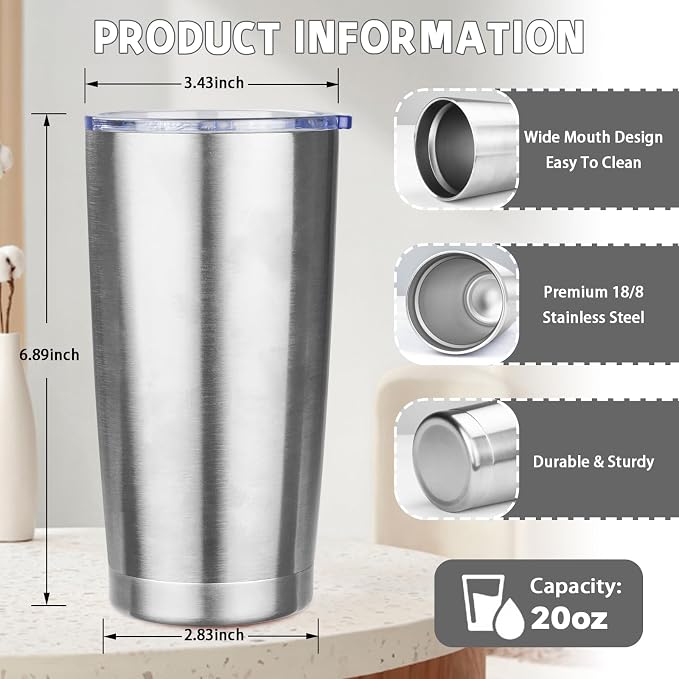 20 oz Tumbler with Lids and Straws, Stainless Steel Insulated Coffee Tumbler - Image 2