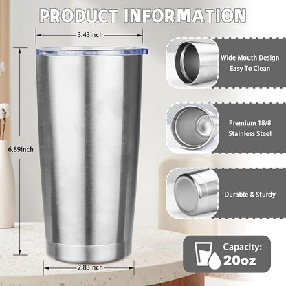 20 oz Tumbler with Lids and Straws, Stainless Steel Insulated Coffee Tumbler - Image 2
