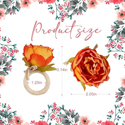 Handcraft Orange Flower Napkin Rings Set of 12, Peony Napkin Holder Floral Rings - Image 5