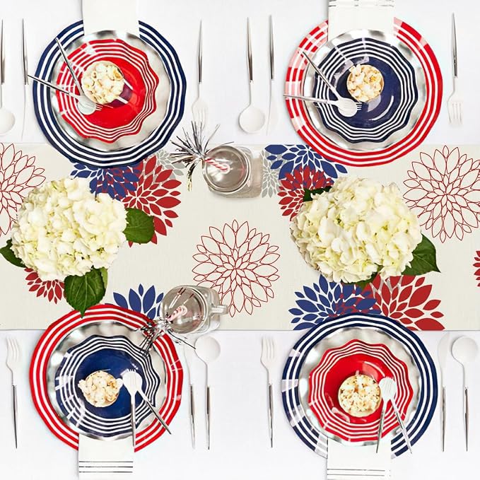 4th of July Independence Day Table Runner God Bless America Blue Red Dahlia - Image 2