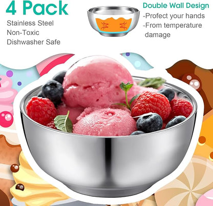 4 Pack 34 oz Stainless Steel Bowls Double Walled Insulated Soup Ice Cream Metal Mixing Nesting Bowls for Serving Soup Rice Cereal