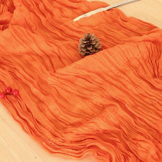 3 Pack Orange Cheesecloth Table Runner 120 Inch Boho Wedding Decor | - Image 6